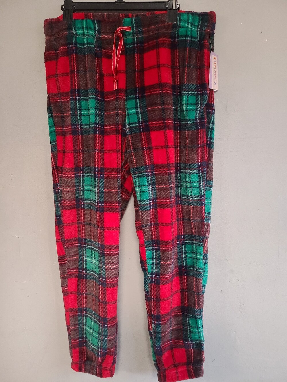 NEW women's large Christmas red/green plaid soft plush jogger pajama pj pants